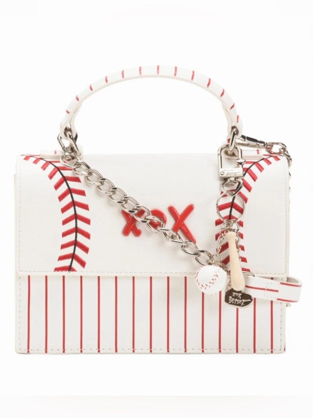 Betsey Johnson Baseball Themed Faux Leather Crossbody Purse
